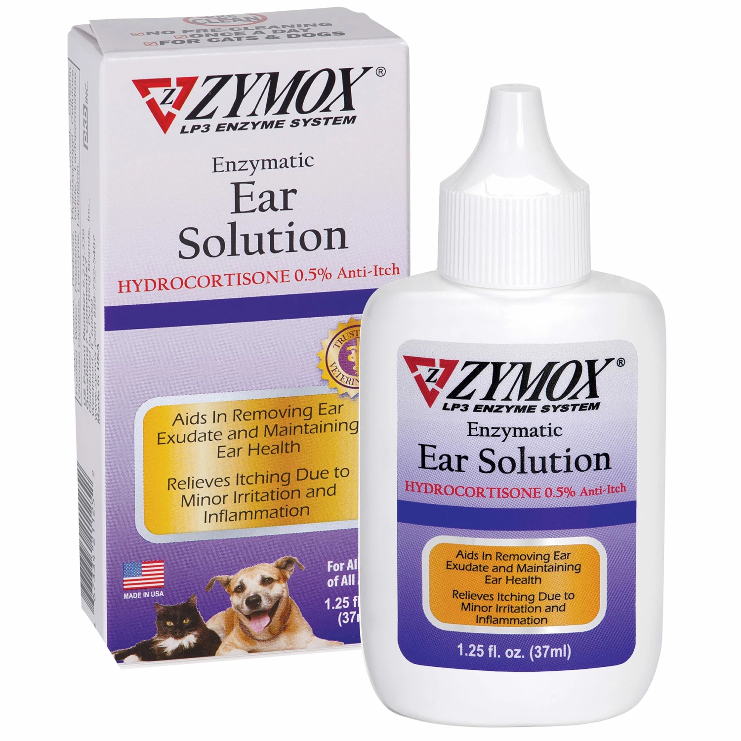 Zymox Ear Solution W/ 0.5% Hydrocortisone-1.25oz 3 Zymox Ear Solution W/ 0.5% Hydrocortisone-1.25oz